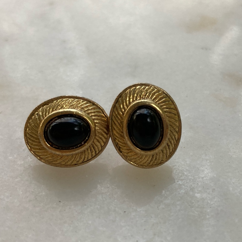 Vintage Gold with Black Small Earrings